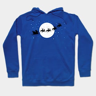 Santa Sleigh silhouette with moon and falling snow Hoodie